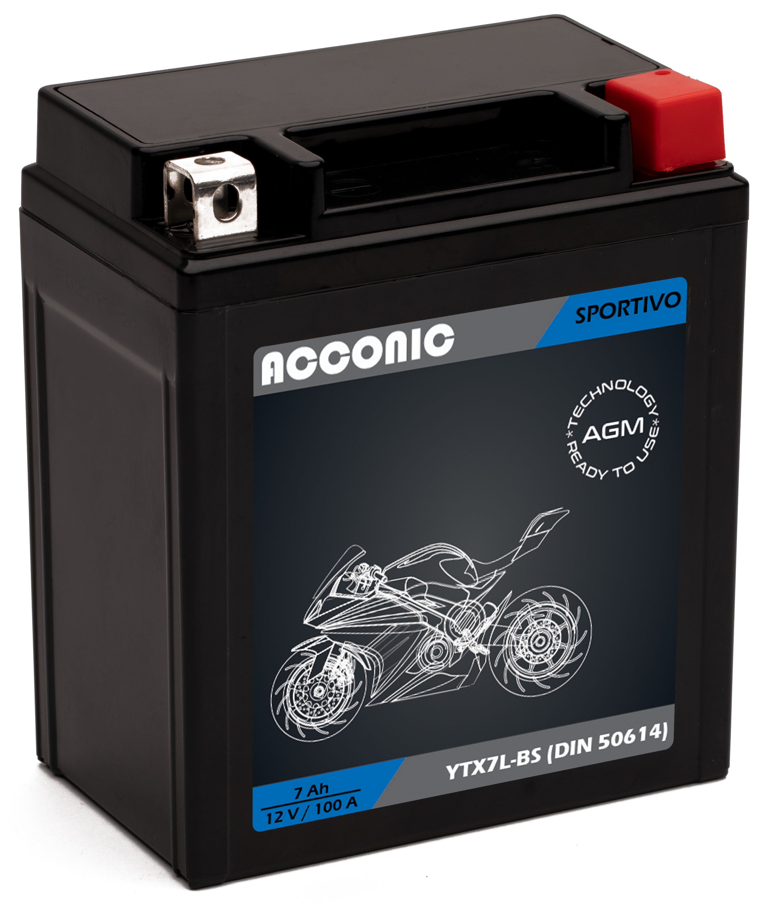 ACCONIC Sportivo AGM YTX7L-BS Motorradbatterie 7Ah 12V (DIN 50614)
